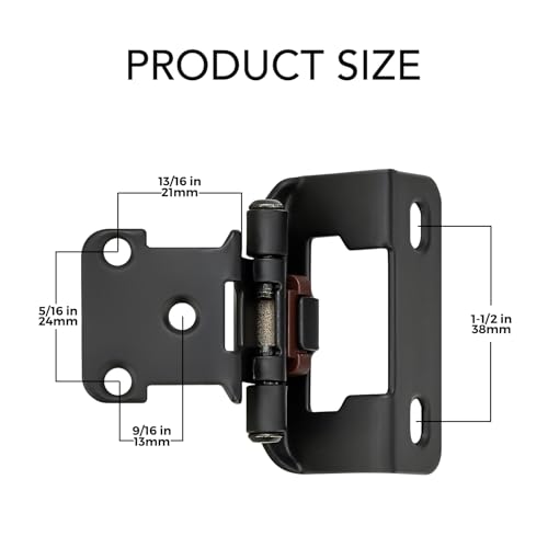 Ravinte Matte Black Semi-Overlay 1/2 inch Self-Closing Hinges, 50 Pack - color: Matte Black