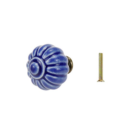 Geesatis 10Pcs Blue Ceramic Drawer Pulls, 1.3"Round Kitchen Cabinet Handles - color: Blue