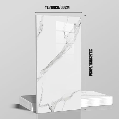10pcs Thick Marble Peel and Stick Waterproof Wall Panels,Heat-Resistant Backsplash Tile, 23.6"x11.8" PVC Foam Wall Sticker for Kitchen,Living Rooms,TV Walls,White Gray (Not Real Tile 19.4Sq. Ft.) - color: White Gray, size: 23.6" x 11.8" x 4MM x 10Pack