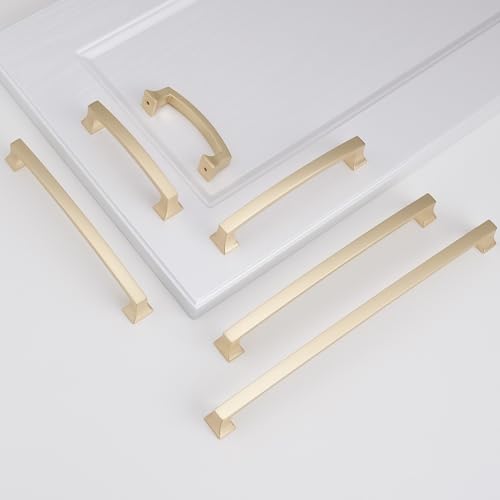 10 Pack 12-5/8 Inch(320mm) Cabinet Pulls Brushed Brass Kitchen Cabinet Handles Drawer Pulls Solid Cabinet Hardware - color: Brushed Brass, size: 12-5/8'' Hole Center(320mm)