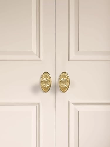 5 Pack Brushed Gold Cabinet Knobs with Base Brass Flat Drawer Pulls Kitchen Cupboard Bathroom Dresser Cabinet Hardware Handles Zinc Alloy - color: Brushed Gold, size: Knob with Base