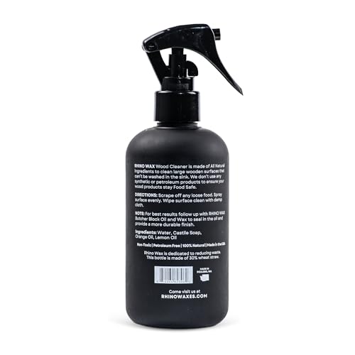 Rhino Wax Cutting Board Spray Cleaner - Food-Safe for All Wood Surfaces