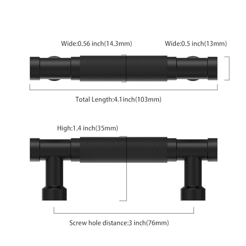 Matte Black Knurled Cabinet Handles Kitchen Pulls 3 Inch 10 Pack - color: Matte Black, size: 3" Hole Center