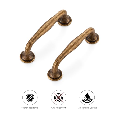 Ravinte Antique Brass Cabinet Handles Solid Pulls 3 Inch 10 Pack - color: Antique Brass, size: 3 inches Hole Center