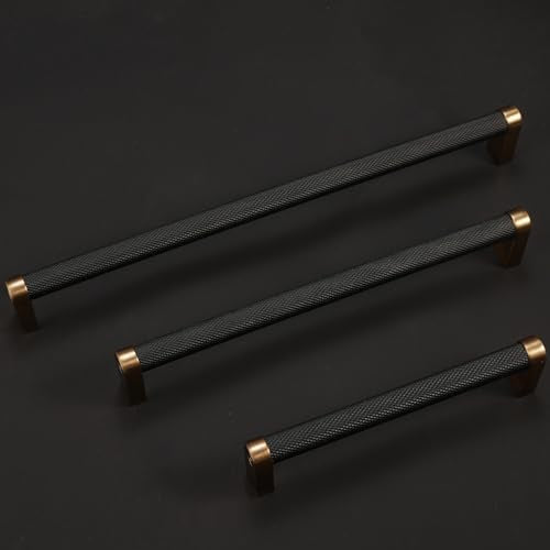 10 Pack 6-1/4 Inch(160mm) Black and Champagne Bronze Kitchen Cabinet Handles Knurled Cabinet Pulls Black Drawer Pulls Kitchen Hardware - color: Black And Champagne Bronze, size: 6.3'' Hole Center(160mm)
