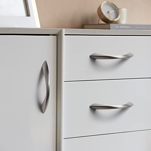 5 Pack Brushed Nickel Cabinet Pulls 3 Inch Arch Twisted Silver Handles Drawer Kitchen Cupboard Bathroom Dresser Cabinet Hardware Zinc Alloy - color: Brushed Nickel, size: 3 Inch Hole Centers