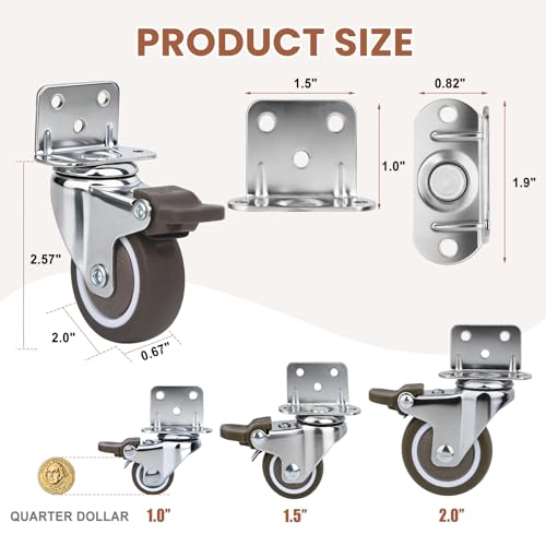 2 Inch Side Mount Caster Wheels Heavy Duty Swivel L-Bracket with Brakes - style: 2 Inch