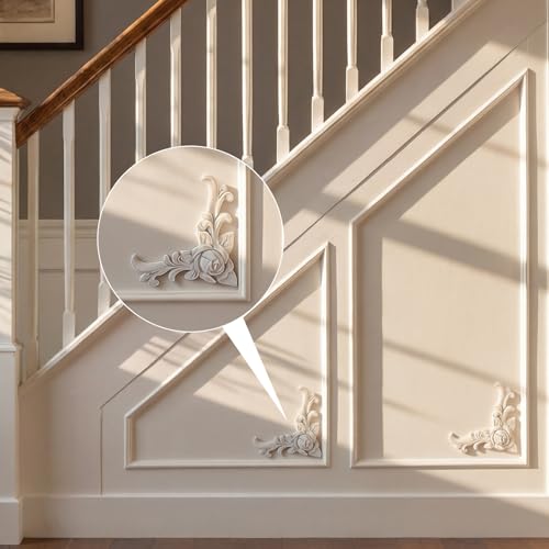 4 Pcs PVC Decorative Corner Onlays Floral Corner Wall Decor - style: Floral