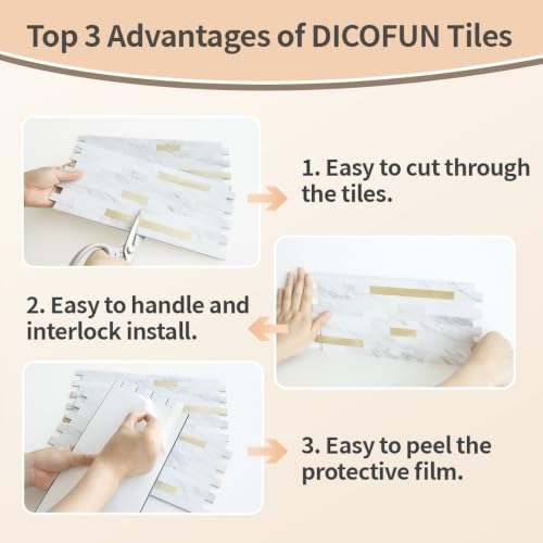 DICOFUN 20 Sheets White Marble Peel and Stick Backsplash, PVC Mixed Metal Gold Stick on Wall Tiles for Kitchen and Bathroom - color: White Marble + Metal Gold, size: 20 Sheets, 6’’x12’’x0.12’’