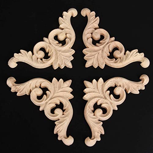 4Pcs Wood Carved Appliques Corner Wooden Carving Onlays Decals for Furniture - size: 3.15 x 3.15 inches
