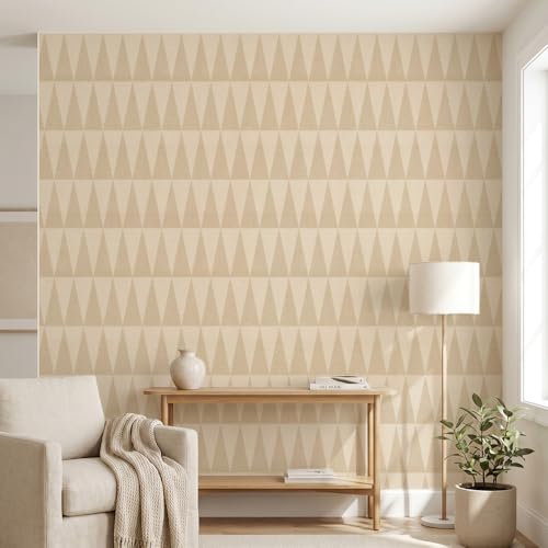 Chunlei Peel and Stick Wallpaper, Beige Geometric Triangle Pattern, Waterproof Vinyl, 118in x 17.7in, Removable Reusable, Eco-Friendly, for Bedroom Living Room Rental Apartment - color: Beige01, size: 17.7" x 118.1"