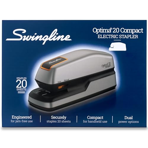 Swingline Electric Stapler, 20 Sheet Capacity, Optima 20, Jam Free, Compact, Automatic or Manual, Plug in or Battery, Orange and Gray (48207) (Pack of 3) - size: 20 Sheet, style: Half Strip (Compact) (Pack of 3)