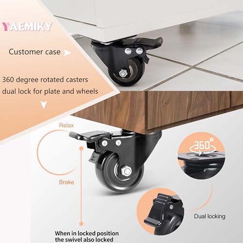 2" Caster Wheels Set of 4, Heavy Duty Casters with Brake 600 Lbs - size: 2 inch
