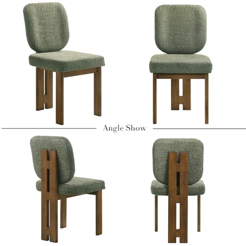 CIMOTA Chenille Dining Chairs Set of 4, Modern Upholstered Side Chairs with Walnut Wooden Frame and Contoured Backrest, Mid-Century Inspired Accent Chairs for Dining Room, Green - color: Green