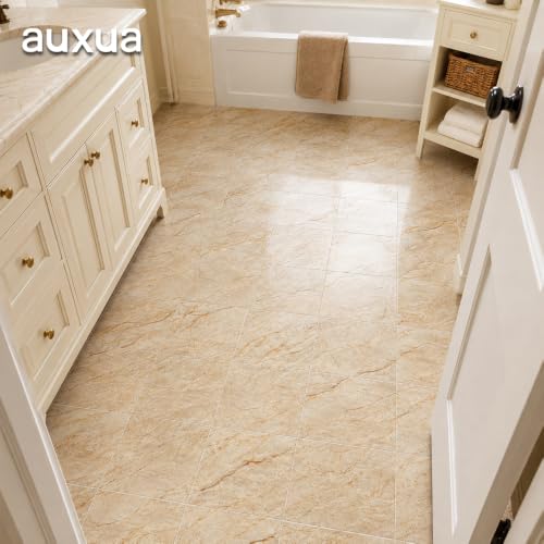 Marble Grain 12x12 Peel and Stick Floor Tile, Warm Sandstone, 10 PCS - color: Warm Sandstone