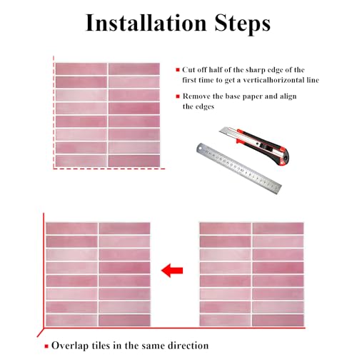 Alwayspon 10 Sheets 3D Peel and Stick PVC Backsplash Tiles, 10"x10" Self-Adhesive Wall Tile Stickers Stick on Subway Tiles for Kitchen Bathroom, Pink - color: T80562