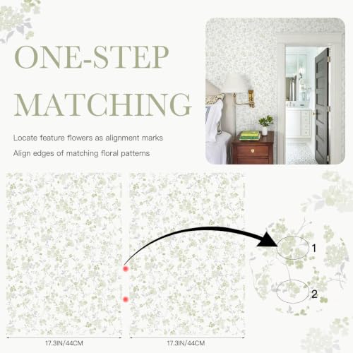 Peel and Stick Wallpaper for Nursery Green Cherry Blossom Waterproof - color: Sage Green, size: 17.3" x 78.7"