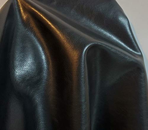 NAT Leathers | Black Smooth Soft Faux Vegan Leather Fabric PU Peta Approved Vegan | 1 Yard (36 x 54 inch Wide) Cut by Yard | Synthetic Pleather 0.9 mm Nappa Upholstery | 36"x54" - color: Black Small Grain