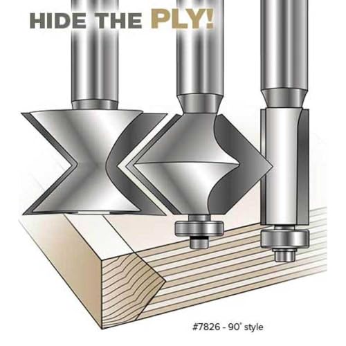 7826 Edge Banding Router Bits Set - 90 V-Groove with Flush Trim Bit | MLCS