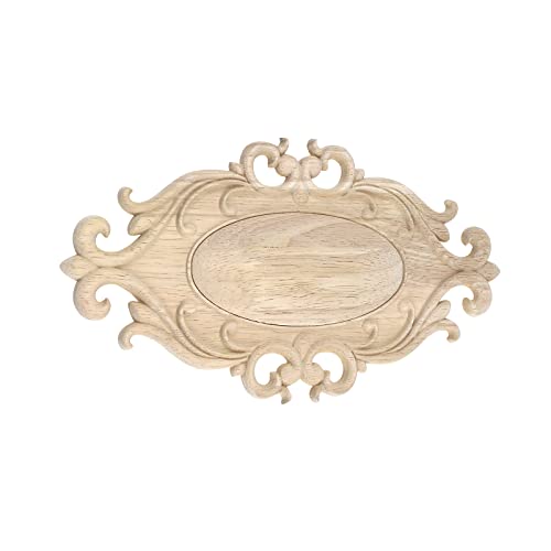 Antrader Wood Carved Onlays Appliques,Oval Shaped Unpainted, 10.24x5.91in - style: Style 3