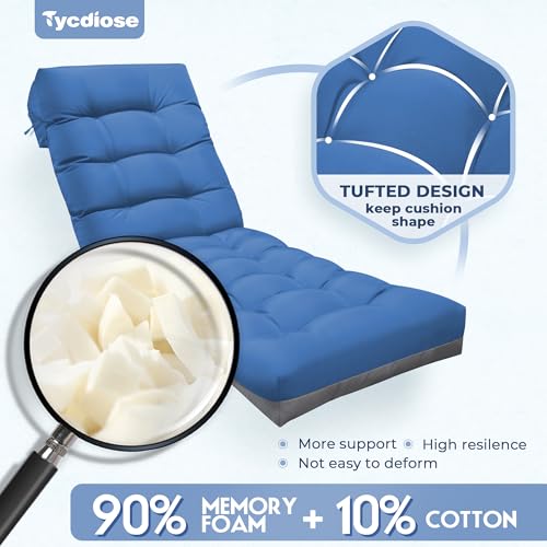 Outdoor Lounge Chair Cushion, Waterproof Replacement Chaise Lounge Cushions for Outdoor Furniture Thickened 71 x 22 x 4.7 Inch Non-Slip Patio Pool Lounge Chair Cushions with Ties, Royal Blue - color: Royal Blue