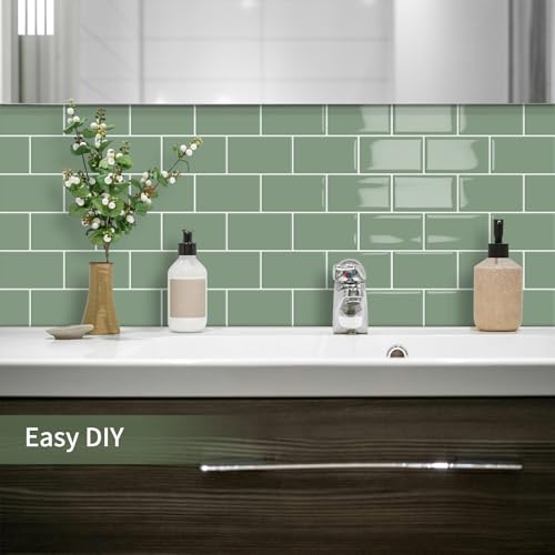 10-Sheet Thick Peel and Stick Kitchen Backsplash Tiles(Green,12"×12") - color: Green