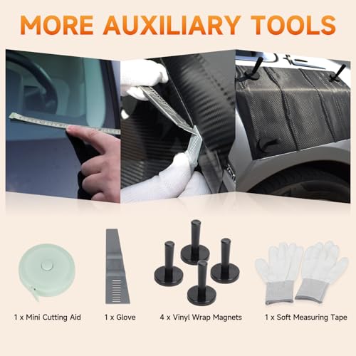 52Pcs Vinyl Wrap Tool Kit with Heat Gun, Felt Squeegee, Plastic Scraper, Film Cutting Tool, Magnets Holder, Window Tint Tools for Car Film Installation