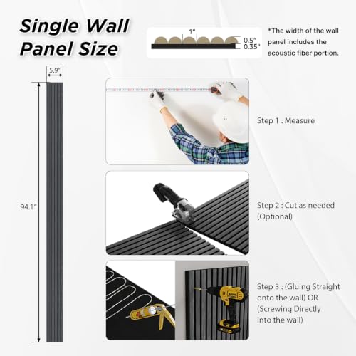 SMARTSTANDARD Wood Fluted Acoustic Wall Panels, 94x5.9in, 6 Pcs, Black Oak - color: Black Oak