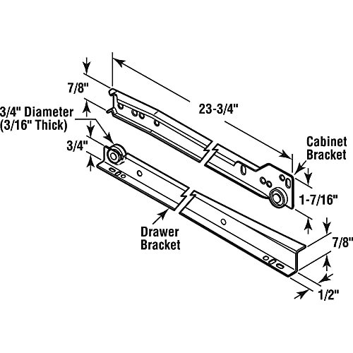 Prime-Line MP7214 Drawer Slide Kit, 23-3/4 in., Steel Tracks, White Powder Coat (1 Set)