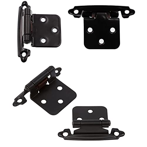 Decobasics 1/2" Overlay Matte Black Cabinet Hinges (10 Pair -20 Pcs) Self Closing Bath & Kitchen Cabinet Hinges Black Flush Mount w/Door Bumpers & Upgraded Screws - color: Matte Black, size: 20 Pack