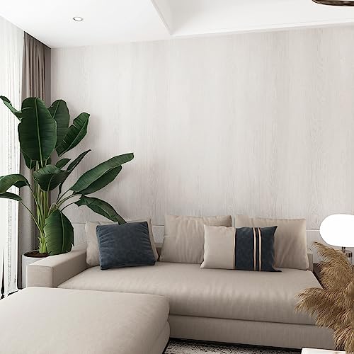 TOTIO 32x315inch Extra Wide Oak Wood Wallpaper Peel Stick Beige White Wood Grain Contact Paper Oak Textured Vinyl Wrap Air Guide Slot Design Matte Thickened Self-Adhesive Waterproof Wall Sticker - color: Ivory White, size: 32" x 315"
