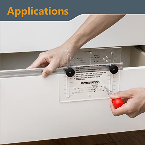 POWERTEC Cabinet Hardware Jig w/Center Punch, T Track & Stop Block, Drawer Jig for Installing Pulls, Knobs, Handle on Cabinet & Drawer, Woodworking Tools for Cabinet Handles Installation (71376) - style: Cabinet Hardware Jig w/Center Punch