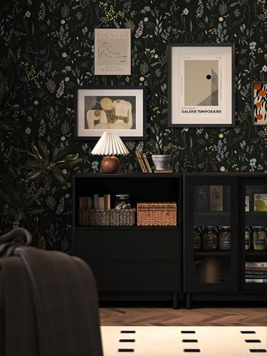 Dimoon 787"x16.1" Floral Peel and Stick Wallpaper Black Contact Paper Thicken Wallpaper Delicate Flower Waterproof Green Leaf White Self Adhesive Removable Wall Paper Shelf Liner Decal Vinyl Roll - color: Black-Smooth, size: 16.1" x 787"