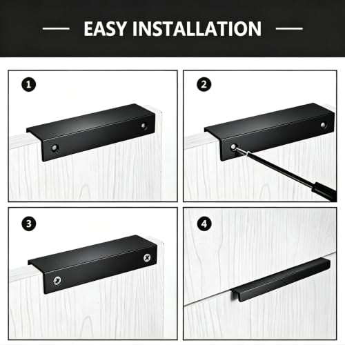5.9 Inch Finger Pull 6Pcs, 5 Inch Hole Centers, Aluminum Alloy, Black - color: Black, size: 150mm/5.9", style: Straight Edge