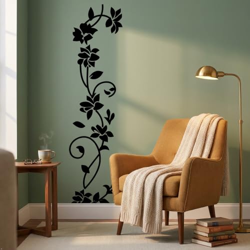 Picniva Rattan Flower Removable Vinyl Wall Decal, Blue, 22 x 80 in - color: Blue, size: 22'' X 80''
