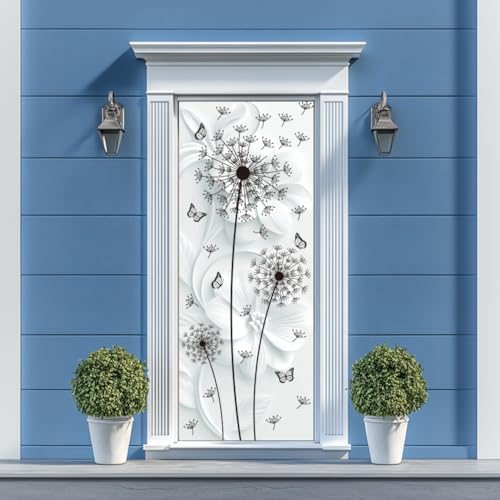 arricraft 2 Sheets Black Dandelions Self-Adhesive Door Sticker, 31.5x78.7inch Flower Butterflies Door Murals Stickers PVC Removable Wallpaper Decoration for Bedrooms Living Room - style: Dandelions