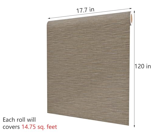 Decotalk Grass Cloth Wallpaper Peel and Stick Grasscloth Wallpaper Wall Cover Brown Grasscloth Textured Contact Paper Removable 17.7"x120" Self Adhesive Contact Paper for Cabinets Vinyl Wallpapers - size: 17.7" x 120"
