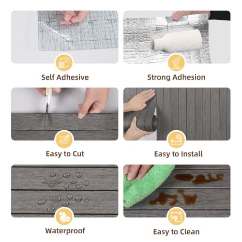 CRE8TIVE 24"x118" Dark Grey Faux Slat Wood Panels for Wall Peel and Stick - size: 24"x118"
