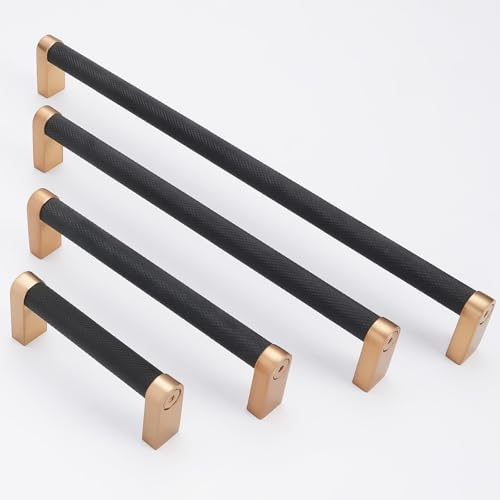 10 Pack 3-3/4 Inch Black and Champagne Bronze Kitchen Cabinet Handles Knurled Cabinet Pulls Black Drawer Pulls Cabinet Hardware - color: Black And Champagne Bronze, size: 3.75'' Hole Center(96mm)