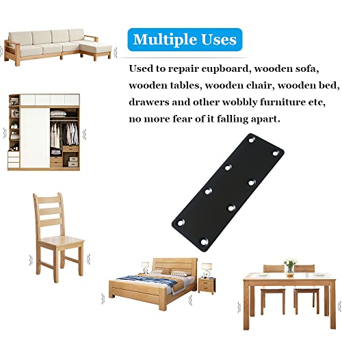 4 Pcs Black Flat Mending Plate Stainless Steel Flat Bracket 5.5 x 1.97 inch Metal Straight Brace Repair Joining Fixing Bracket for Wood, with Screws