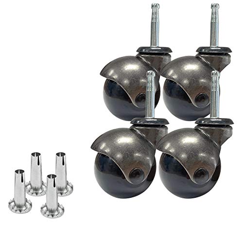 Elegent Upholstery Antique Aged Metallic Hooded Furniture Ball Bearing Swivel Stem 2" Ball Casters with Metal Inserts - Set of 4