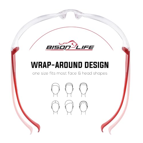 BISON LIFE Clear/Red Safety Glasses for Men & Women, ANSI Z87.1, 6 Pack - color: Clear/Red