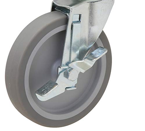 5" Caster Set of 4 | for Food Prep and Work Table with Thermoplastic Rubber Wheels: for Tables with 1.5" ID Tubing | 2 Swivel and 2 with Brake - size: 5x1" Grey