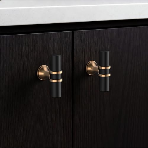 Amerdeco 10 Pack Champagne Bronze and Matte Black Cabinet Knobs 2 Inch T Bar Cabinet Pulls Kitchen Cabinet Handles Cabinets Hardware Drawer Pulls ZH0050 - color: Champagne Bronze Black, size: 2"/51MM