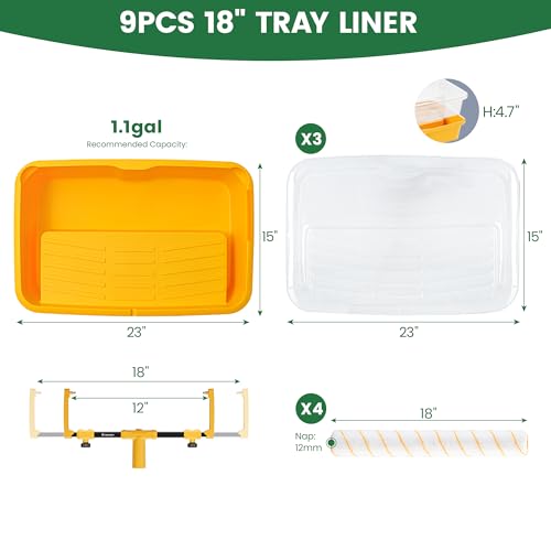 Voomey 18" Paint Roller kit,9 Piece 18 inch Paint Roller - size: 18" Paint Roller Kit