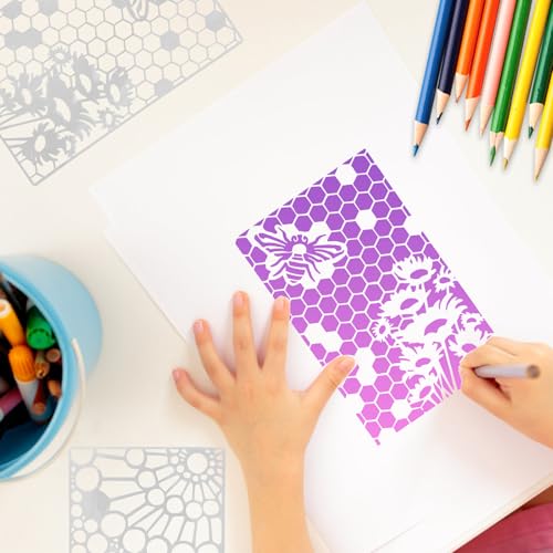 16 PCS Stencils for Painting, Mixed Geometry Texture Stencils for Painting on Wood, Wall, Fabric, Card Canvas - style: Flowers