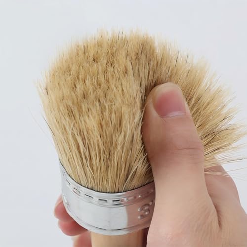 Natural Bristle Round Wax Paint Brush with Ergonomic Wooden Handle-Large Head for Smooth Finish on Furniture Restoration,Car Detailing&Home Decor-Ideal for DIY Enthusiasts&Professionals (Light Wood)