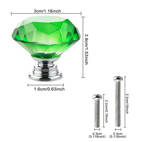 Crystal Glass Cabinet Knobs 30mm Diamond Shape Drawer Kitchen Cabinets Dresser Cupboard Wardrobe Pulls Handles 10 Pcs - color: Green