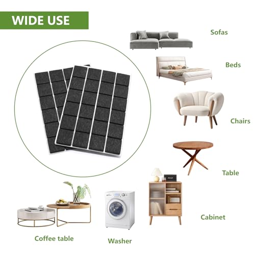Felt Furniture Pads for Hardwood Floors 48 PCS 1" Square, Black - size: 48PCS 1 inch Square Black