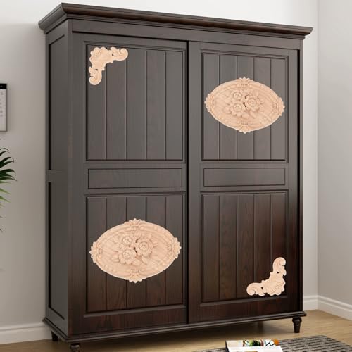 5Pcs Wood Appliques Onlays Classic Decorative Furniture Appliques Set C - color: Set C